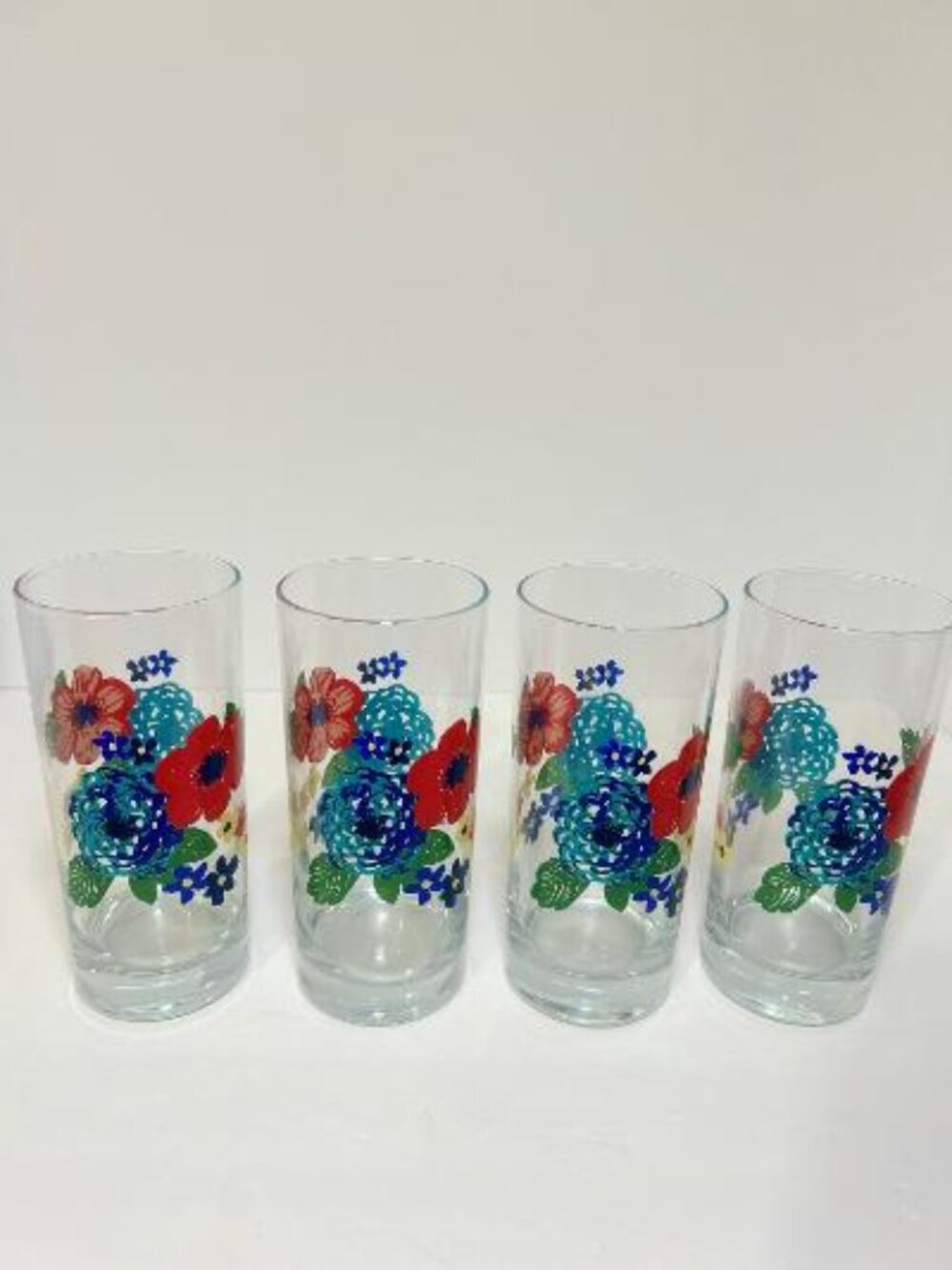 Pioneer Woman Dazzling Dahlias Floral Glass 16 oz Tumblers Set Of 4